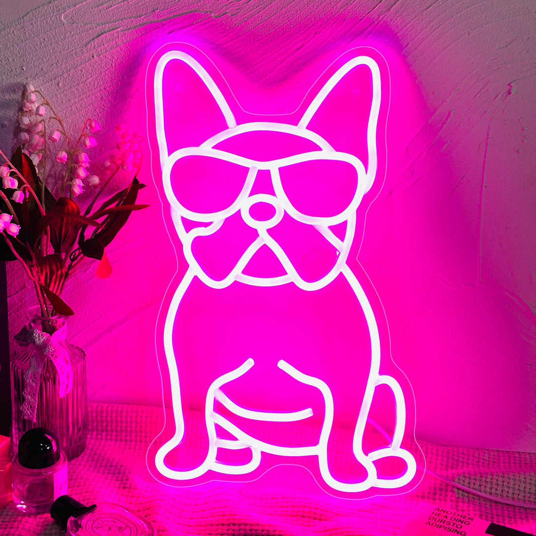 iPuppy French Bulldog Neon Sign Frenchie Wearing Glasses LED Neon Lights Fench Bulldog Accessories Decor Frenchie Decor French Bulldog Gifts for Women Dog Birthday Party Gifts Dog Birthday Party Decor