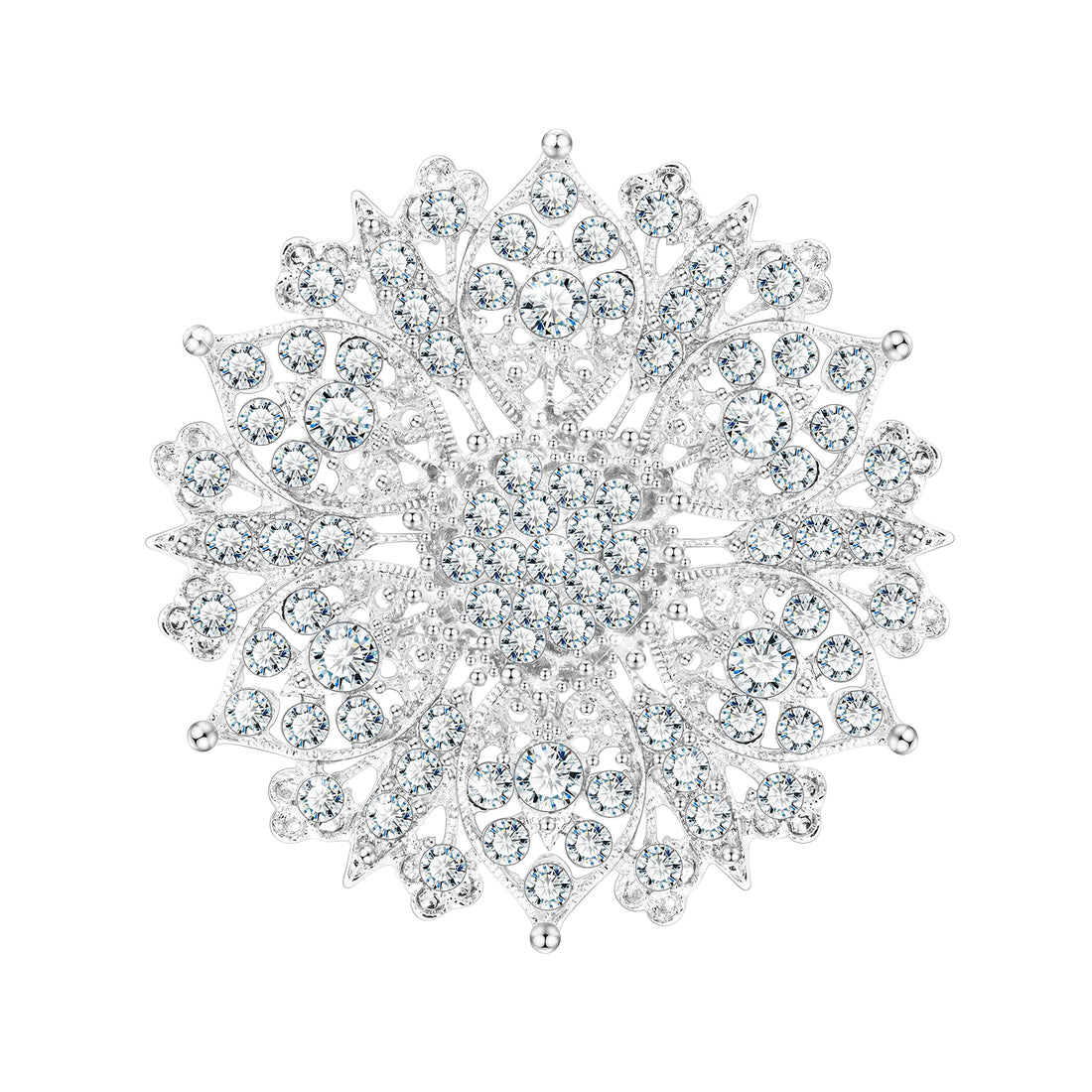 Vintage Clear Crystal Broches Art Deco Retro Rhinestone Wedding Fashion Glam Bridal Flower Round Brooch, Crystal, crystals