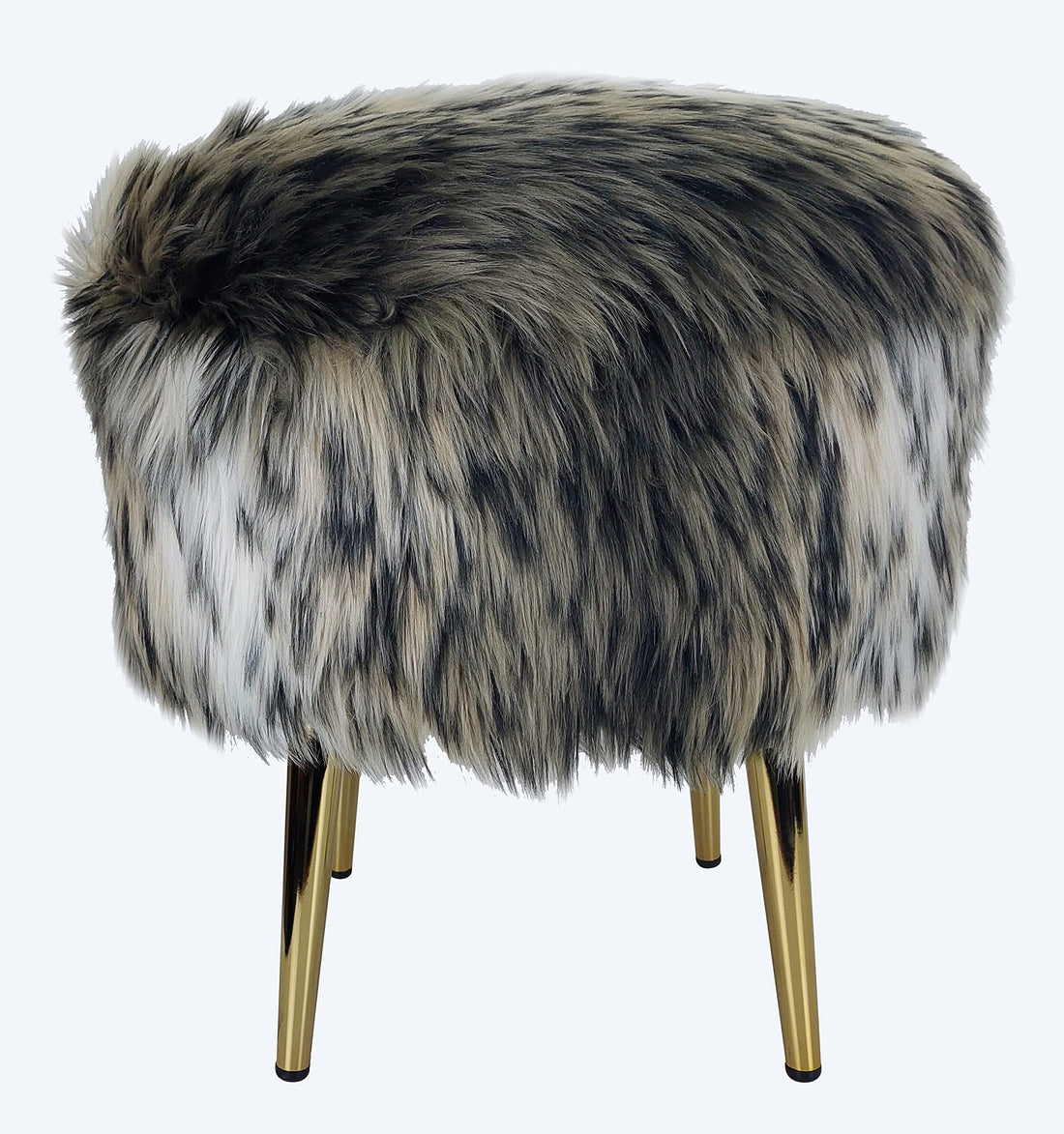 POOF Fur Round Leopard Faux Chair Beech Wood Smooth Gold Poop Legs