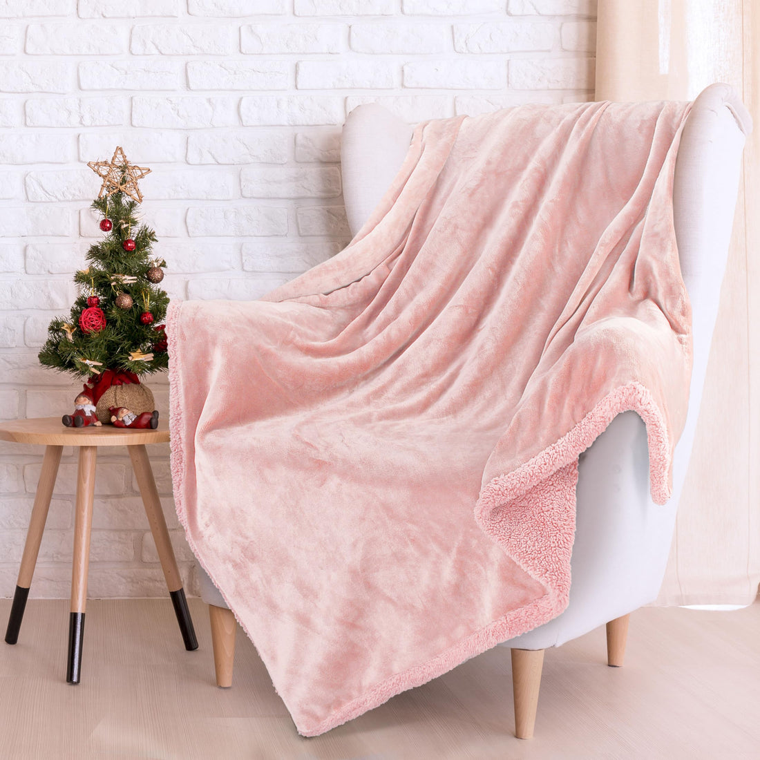 Catalonia Classy Pink Fluffy Fleece Sherpa Sofa Throws Single Blanket, Warm Thick Soft Cozy Bed Blankets, Plush Couch Throw Warm Cozy Reversible Blankets for Winter 150 x 130 cm
