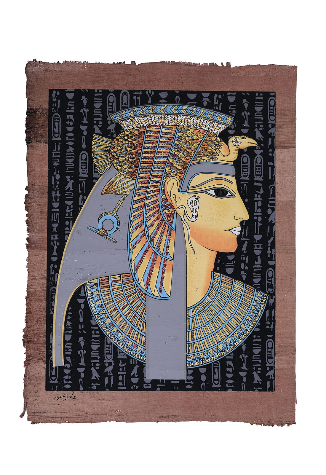Ancient Egyptian papyrus 30 x 40cm of Queen Cleopatra Glow in the dark made in Egypt with Authentic papyrus Leaves.