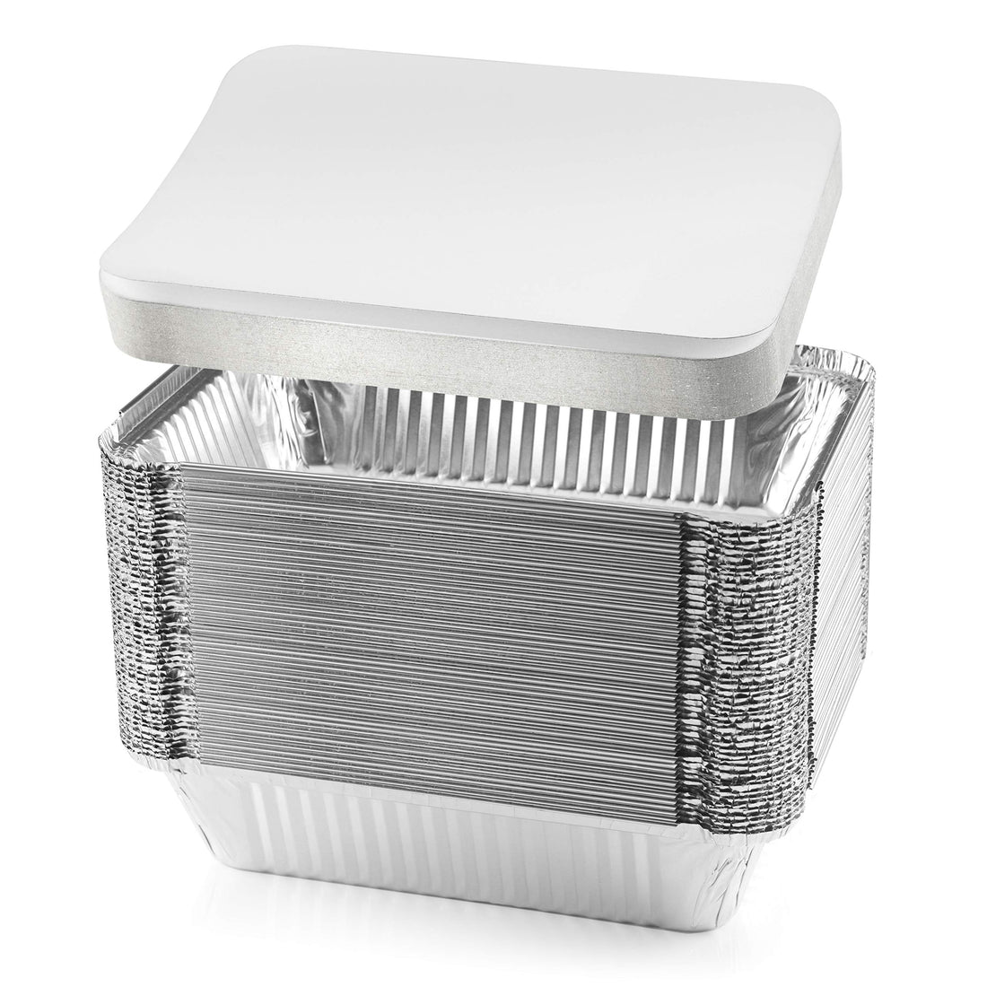 NYHI Disposable Aluminum Pans with Lids Oblong Foil Containers for Cooking Baking Meal Prep Takeout Heavy Duty Food Storage Pan Trays Freezer Container with Lid 8.4" x 5.9" Pack of 50