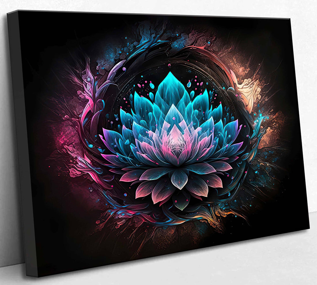 Zen Canvas Wall Art Black and blue Lotus Flower Bloom in Painting Picture Wall Decor Yoga Spa Meditation Spiritual Room Poster Print Artwork for Bathroom Bedroom Office Yoga Room Home Decoration