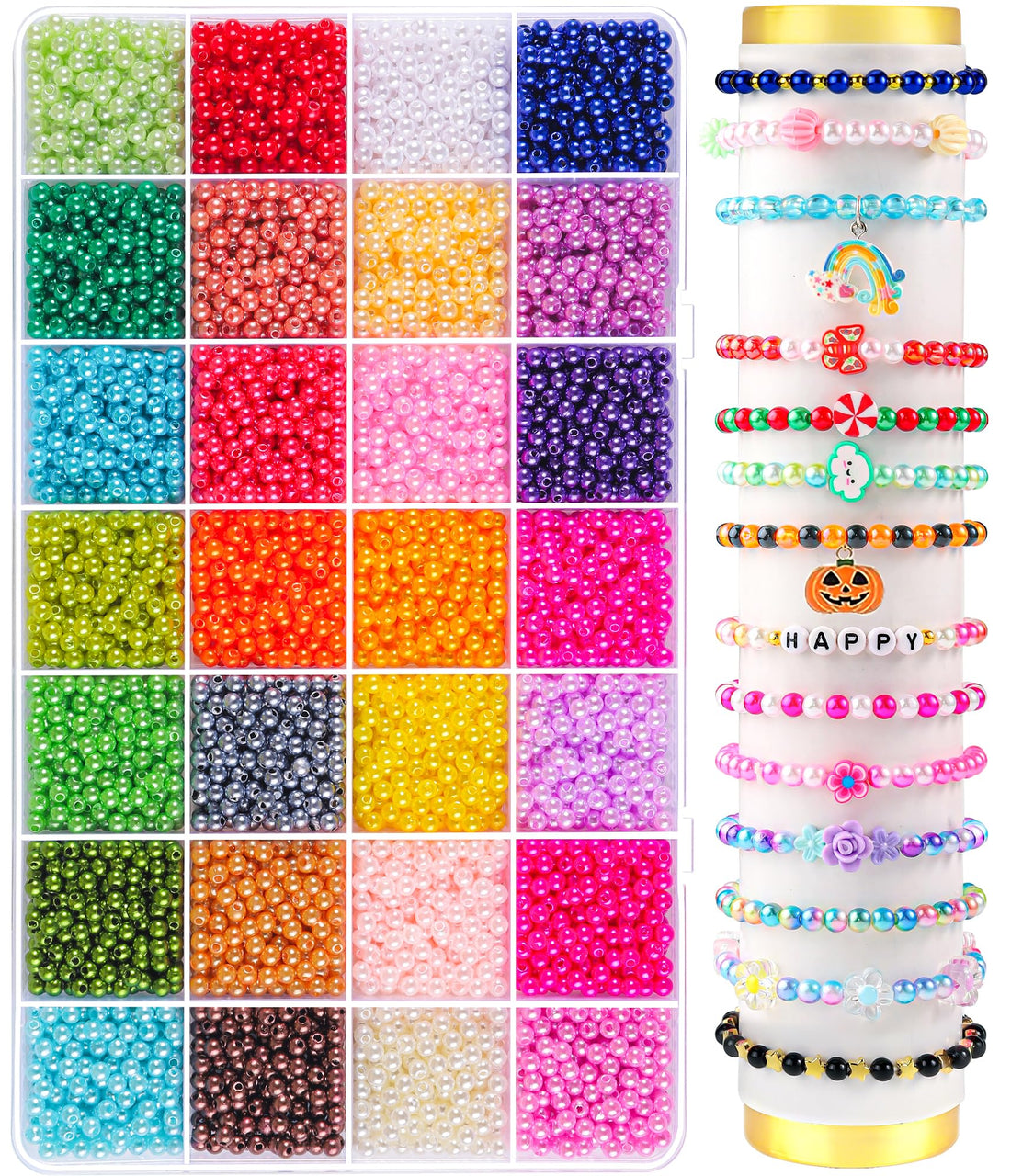 CZWZ 4200PCS Pearl Beads for Jewelry Making 28 Colorful 4mm Round Pearl Beads for Bracelets Making Kit Small Pearl Filler Beads for DIY Craft Necklace Earrings