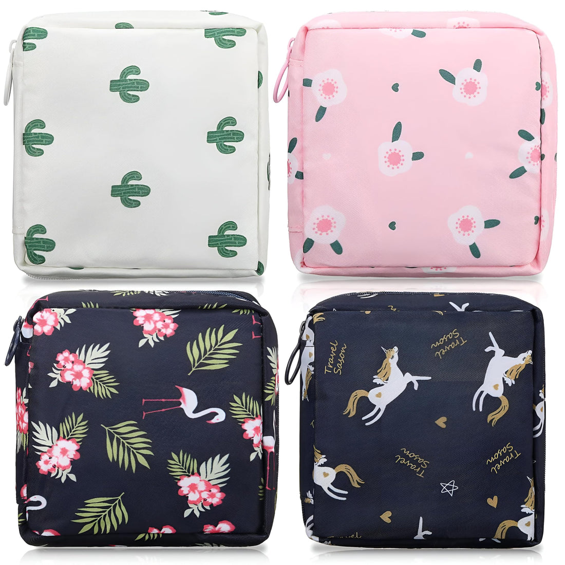 Handheld sanitary napkin storage bag with zipper, designed for women and teens to organize menstrual products in a stylish and portable way. Shape Random (4pcs)
