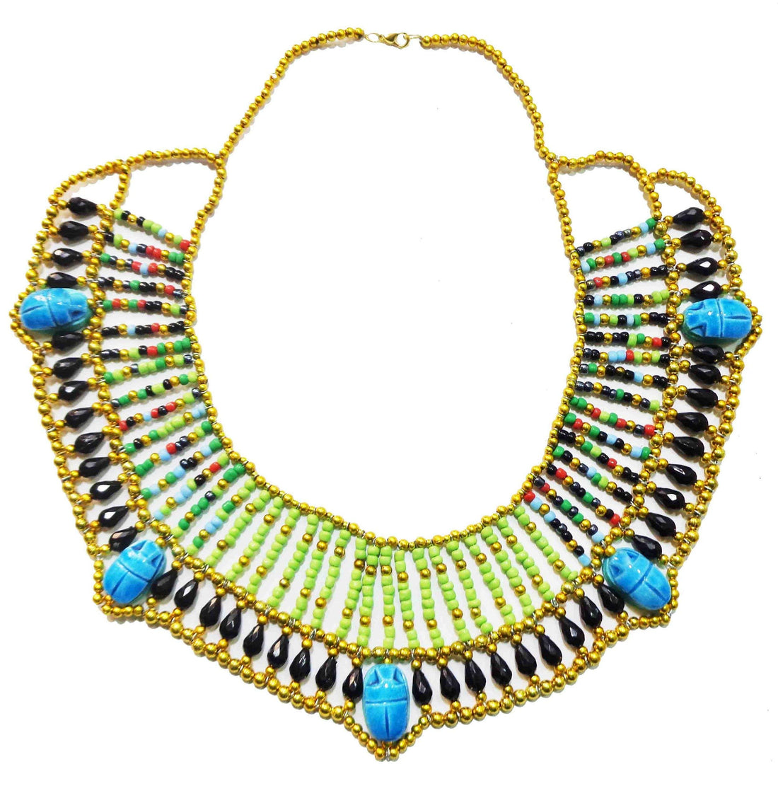 Egyptian Cleopatra Nefertiti Scarab Necklace Collar Choker Hand Made Multi Beaded Beetle Beads King Queen 9.5" Pendant Christmas Halloween Ancient Egypt Pharaoh Costume Accessory Jewelry Belly Dance