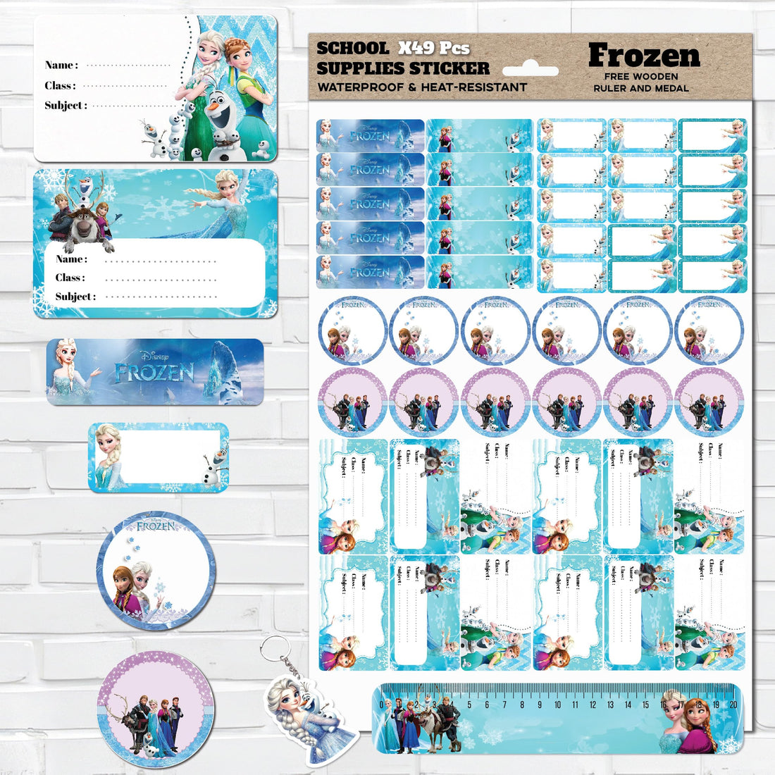 49 Pcs Frozen Stickers for Kids School Supplies Supplies Waterproof Stickers for Playz Kids Name Stickers Cartoon Favorite Cartoon Characters Washable