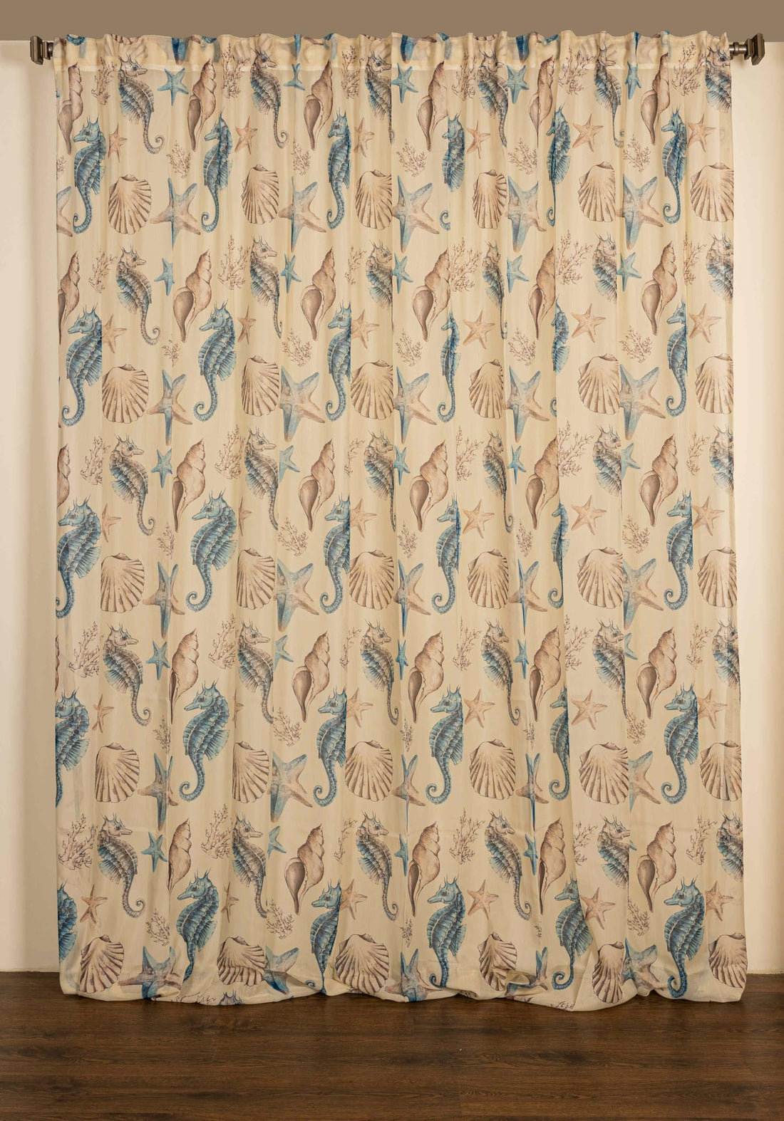 Curtains & Rods Seahorse Serenade Voile Printed Curtains with Multi-Way Header, 300cm W x 280cm L