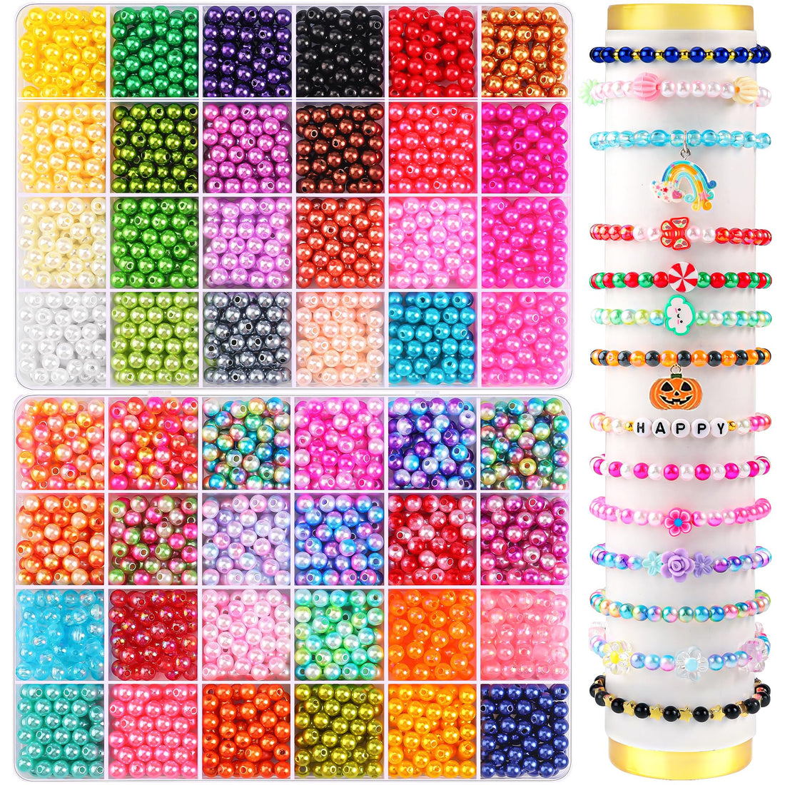CZWZ 2400PCS Pearl Beads for Jewelry Making 48 Colorful 6mm Round Pearl Beads for Bracelets Making Kit Small Pearl Filler Beads for DIY Craft Necklace Earrings