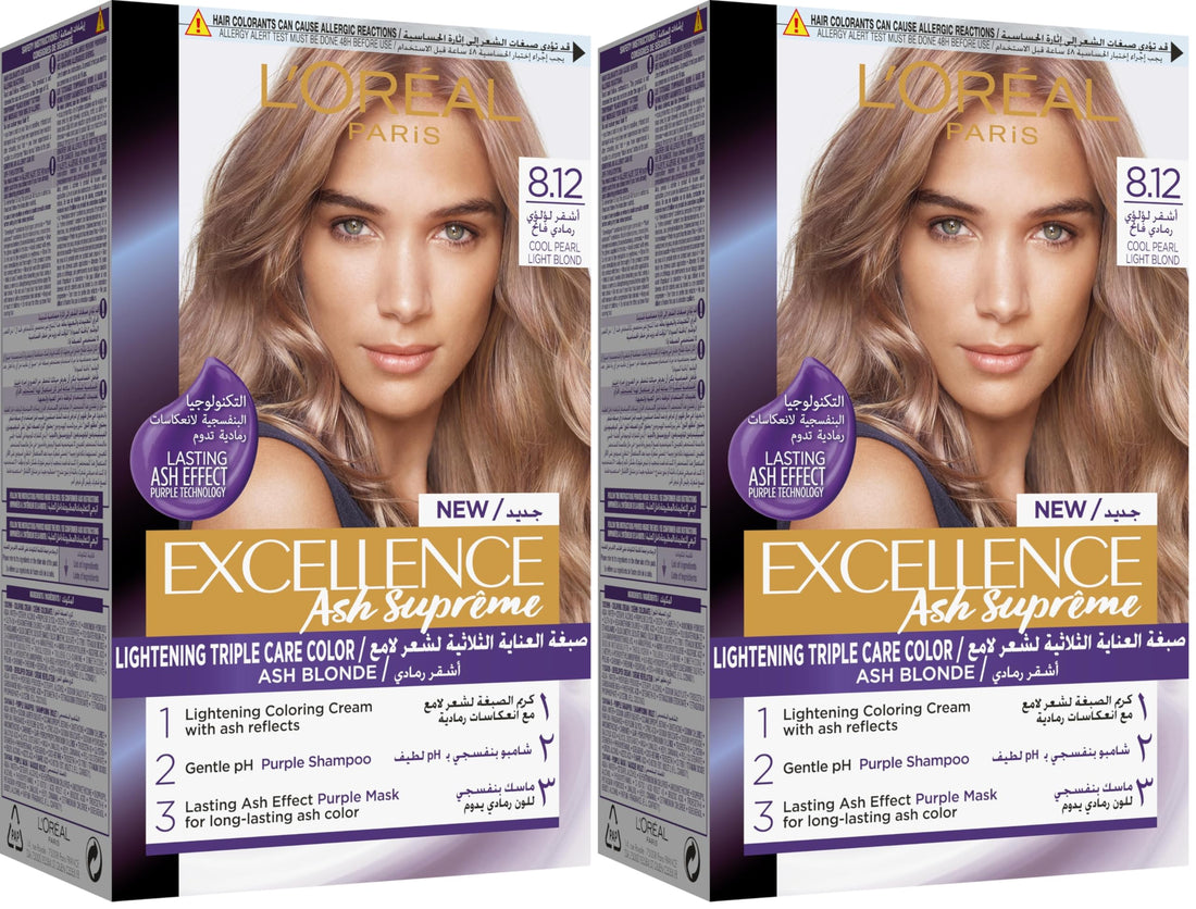 L’Oréal Paris L'Oréal Paris Excellence Hair Dye with Purple Shampoo and Hair Mask - 8.12 Cool Pearl Light Blonde (Pack of 2)