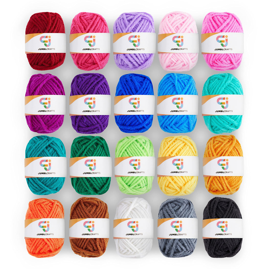 JumblCrafts Mini 20ct Yarn Set - Ideal for Knitting, Crochet. 100% Acrylic, 20 Vibrant Colors. Great for All Skill Levels