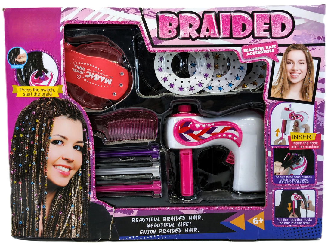 Braided Hair Toy Set with Accessories for Girls, Plastic, Ages 3-12