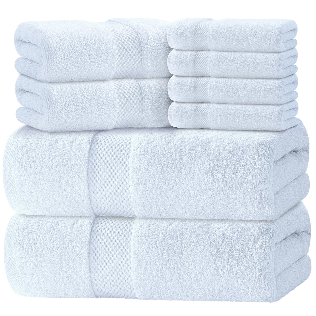 Luxury White Bath Towels 5-Piece Set - 100% Turkish Cotton 700 GSM Highly Absorbent Bath Towels, 2 Bath Towels, 2 Hand Towels, 4 Washcloths