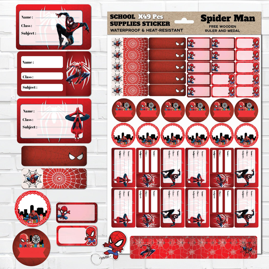 Stickers Supplies Red Spider Shapes Baby Name On School Supplies Washable Removable No Trace