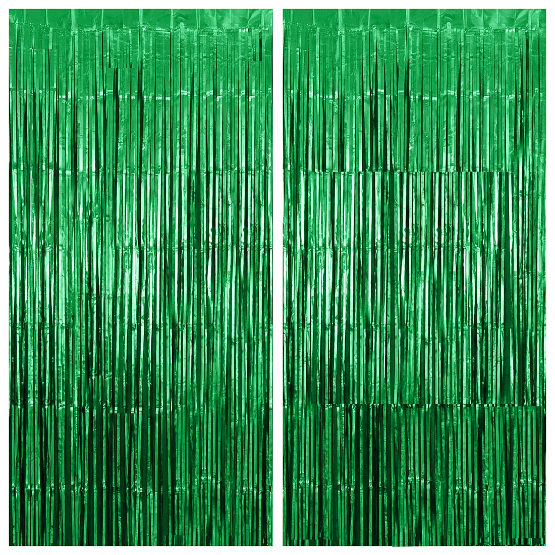 XtraLarge Green Foil Fringe Curtain - 3.2x8 Feet Pack of 2 | Streamers Party Decorations | Foil Curtain for St Patricks Day | Tinsel Fringe Curtain for Jungle Party Decor