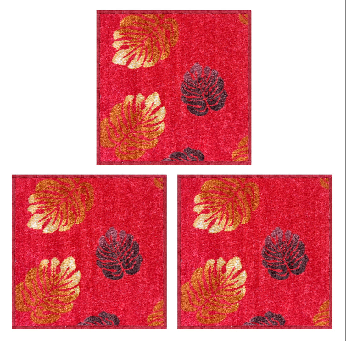 Mac Carpet Square Door Mat (50x50cm, Set of 3 Pieces, Red)
