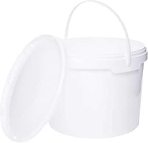 White Plastic Bucket with Handle & Lid Durable All Purpose Food Storage Bucket for Food Storage, Watercolor Paint, Turkey, Art Projects, Garage Organization 10L