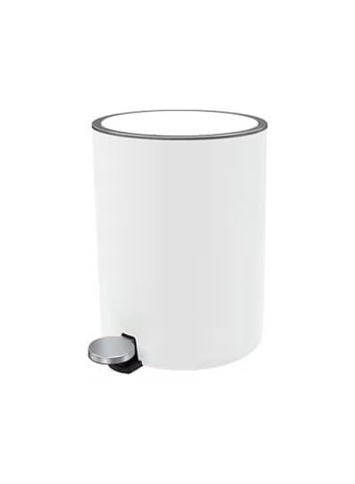 Soft Close Pedal 5 Liter Trash Bin with Removable Inner Bucket – Durable Acrylic Bathroom & Kitchen Waste Bin, 28 cm Height × 21 cm Diameter (White)