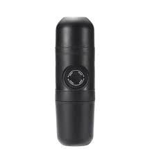 Espresso Maker - Portable manual coffee machine for outdoor camping, hiking, and travel. Compact black design fits car cup holders, perfect for fresh brew on the go anywhere.