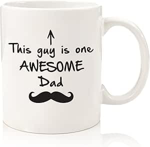 SM4U Coffee Mug with Awesome Dad Design, White Ceramic, Mustache Print
