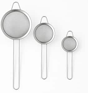 Sieve Strainer Set 3 Pcs Fine Mesh Stainless Steel Kitchen Strainer Set with Handle and Hanging Hook