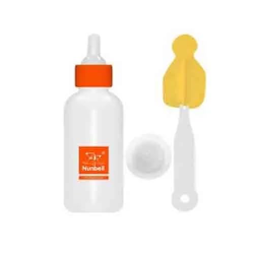 nunbell Pet Feeding Set with Bottle, Cleaning Brush and Double Suction Base, White and Orange Baby Animal Nursing Kit