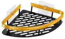 Bathroom Corner Shelf Aluminum Shelf Kitchen Storage Rack with Gold Handrail and Stickers Bathroom Accessories Set Rustproof Modern Bathroom Shelves for Bathroom or Kitchen