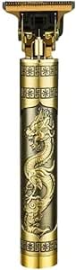 Professional Hair Clipper Trimmer, Gold Dragon Design, USB Rechargeable, Zero Gap Cordless T-Blade, Men's Grooming