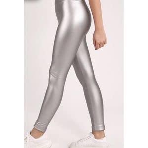 Women's Shiny Silver Leather Pant