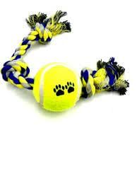 Dog Rope Toy with Tennis Ball, Colorful Braided Cotton Rope, Interactive Toy for Pets (BlueXYellow)