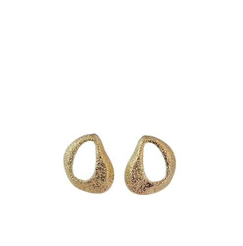 GOGO Gold Textured Organic Shape Stud Earrings, Abstract Open Design-RM35