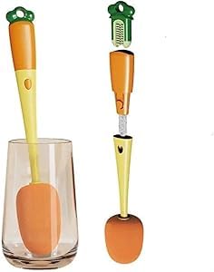 3-in-1 Detachable Carrot Cup Brush, Long Handle Bottle and Teat Cleaning Brush (Multicolor)