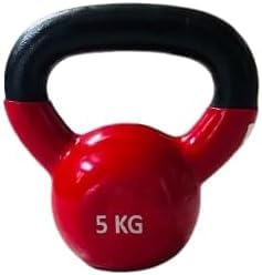 Coated Kettlebell, 5 kg Weight, Red and Black, Cast Iron Exercise Equipment