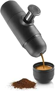 8 Bar Portable Espresso Machine, Manual Espresso Machine, Compatible with Nespresso Capsules and Ground Coffee, Black, for Travel, Office, Home, No Electricity