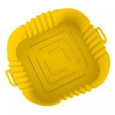 Downtown Yellow Air Fryer Silicone Mat and Pot, 16cm Square Heat-Resistant Liner for Baking and Frying, Durable Reusable Non-Stick Silicone Basket for Oven and Air Fryer Food Prep