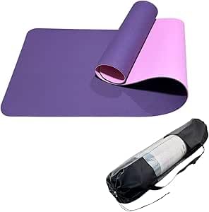 SMART FIT ® Yoga Mat Thickened Non Slip TPE Eco Friendly Fitness Exercise Pilates Mat Unisex Double Sided Yoga Mat 61m x 0.6cm with Storage Bag Included (Purple/Pink)