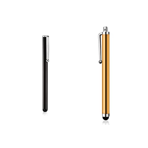 Generic Stylus Pen for Smartphones - 2 Pack (Black, Gold) - Universal Capacitive Touch Pen - Soft Tips - Anti-scratch - Compatible with Tablet, Smartphone, Laptop