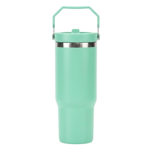 OVA Insulated Stainless Steel Tumbler with Handle and Straw, Reusable Leak-Resistant Travel Cup for Water, Iced Coffee & Cold Drinks, Double Wall Vacuum Bottle for Home, Office & Car Use (Turquoise)