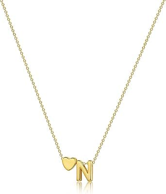 Julia Store Dainty Initial Necklaces for Women 18K Gold Plated Heart Letter N Necklace Personalized Initial Heart Pendant Necklace Tiny Letter Name Necklaces Gift for Teen Girls