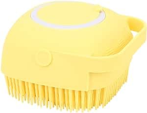 Generic Silicone Shower Massage Body Brush with Liquid Soap Dispenser – Handheld Bath Scrubber and Hair Shampoo Brush Exfoliating, Cleaning, and Massaging for Women, Men, Children, and Pets (Yellow)