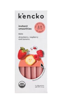 Kencko Organic Smoothie Packets - Reds, Blues, Greens, Purples, 2.5 Servings Organic Fruit & Veggies, 4 Servings Per Box, Package of 1 (Reds)