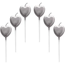 Heart Shaped Decorative Candles For Parties, Occasions And Cake Decoration,4 Pieces, Silver
