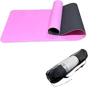 SMART FIT ® Premium Yoga Mat Thickened Non Slip Eco Elastic Rubber Exercise Fitness Pilates Double Sided Unisex Yoga Mat 1.83cm x 61cm x 0.6cm with Storage Bag Included (Pink-Black)