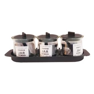 Gluck 3-In-1 Glass Spice Set with Plastic Spoons and Base