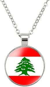 Lebanon Flag Necklace, Tricolor National Flag Design, Silver Metal Pendant, Football Team Fan Souvenir