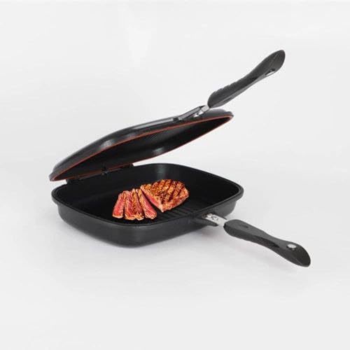 Double Sided Granite Grill Pan, Non-Stick, 40cm, Black with Red Trim