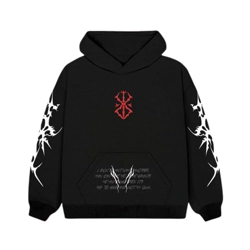 Anime Cotton Hoodie, Black with Amazing Print Design, Pullover Sweatshirt unisex