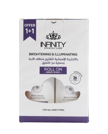 Infinity Brightening & Illuminating Roll-On Deodorant, Berry Scent, with Dermawhite WF & Kojic Acid, 24-Hour Protection, Whitening Formula, 2-Pack 80ml per One