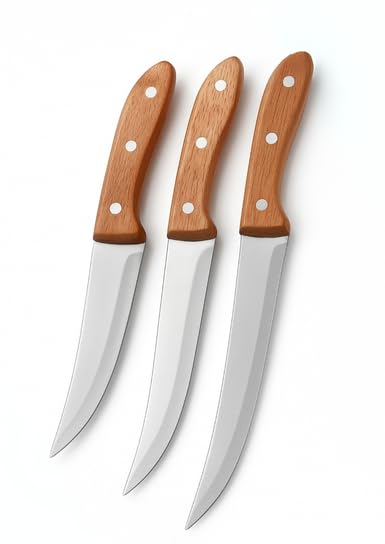 3 Piece Kitchen Knife Set - Waterproof, Sharp Stainless Steel Blade, Ergonomic Natural Wood Handle