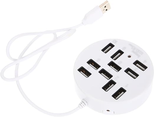 Generic USB Hub, USB 3.0, 10 Ports, ABS White, Laptops, Desktops